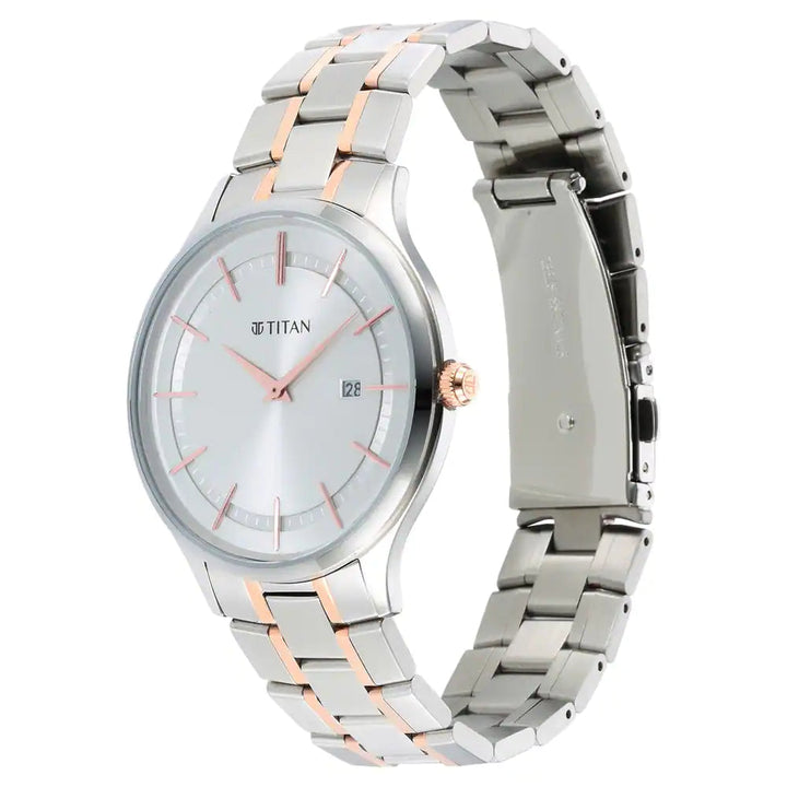 Titan Classique Slimline Watch with Silver Dial & Two Toned Stainless Steel Strap NQ90142KM01