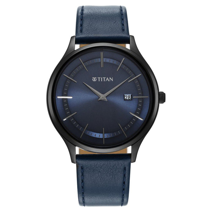 Titan Classique Slimline Blue Dial Analog with Date Leather Strap watch for Men - The Watch Factory ®