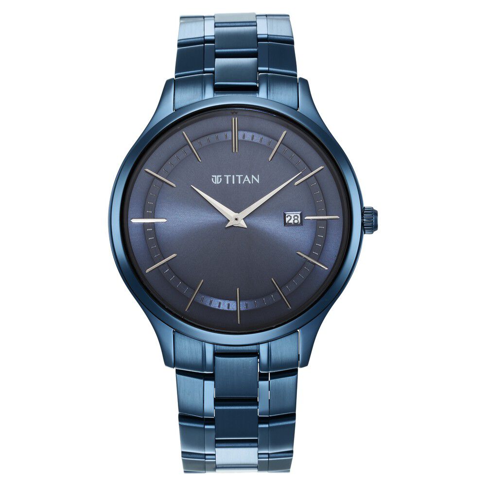 Titan Classique Slimline Blue Dial Quartz Analog with Date Stainless Steel Strap watch for Men - The Watch Factory ®