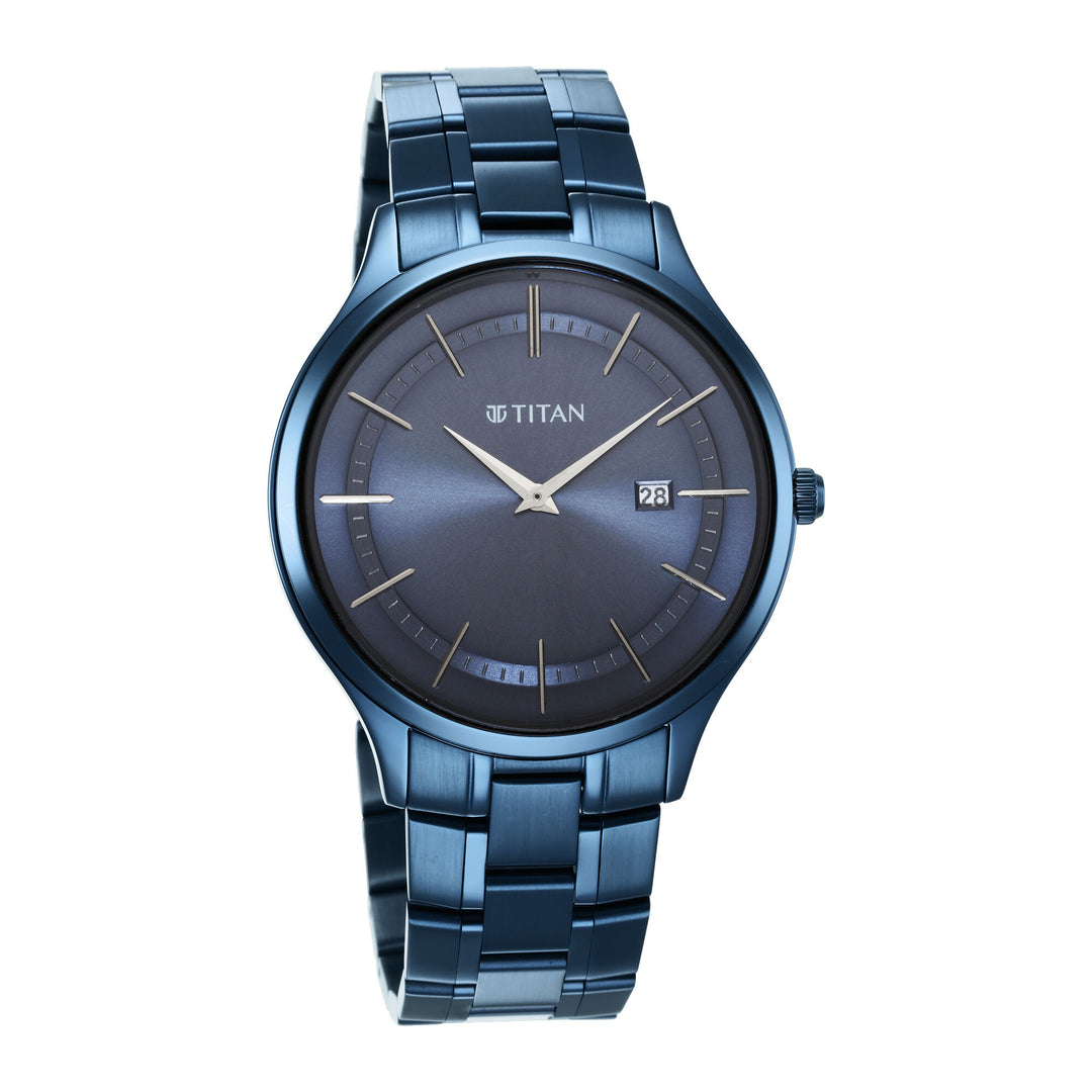 Titan Classique Slimline Blue Dial Quartz Analog with Date Stainless Steel Strap watch for Men - The Watch Factory ®
