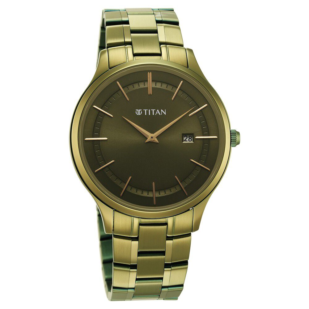 Titan Classique Slimline Green Dial Analog with Day and Date Stainless Steel Strap watch for Men - The Watch Factory ®