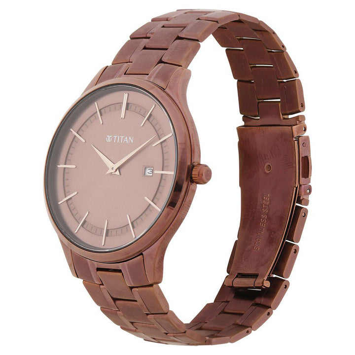 Titan Classique Slimline Brown Dial Analog with Day and Date Stainless Steel Strap Watch for Men - The Watch Factory ®