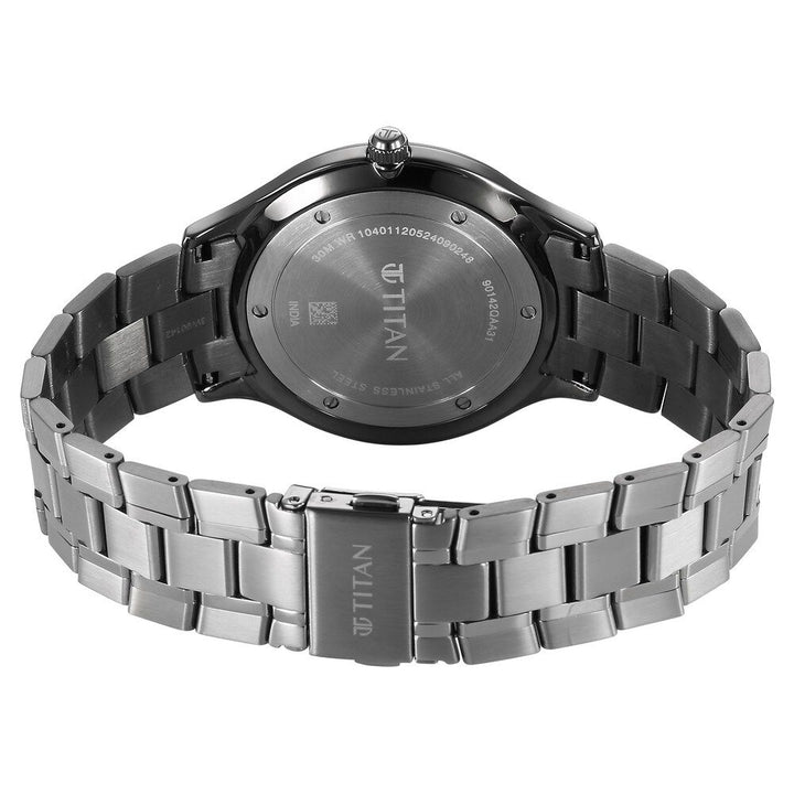 Titan Clasique Slim Quartz Analog with Date Grey Dial With Grey Color Stainless Steel Strap Watch For Men 90142QM06
