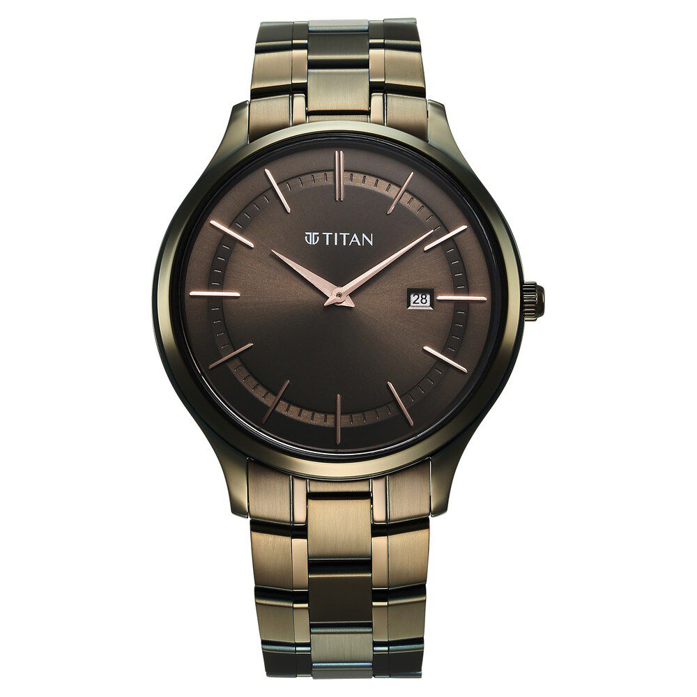 Titan Clasique Slim Quartz Analog with Date Brown Dial With Two Toned Color Stainless Steel Strap Watch For Men - The Watch Factory ®