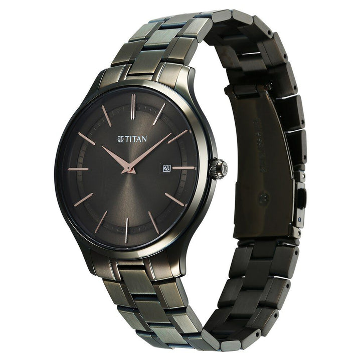 Titan Clasique Slim Quartz Analog with Date Brown Dial With Two Toned Color Stainless Steel Strap Watch For Men - The Watch Factory ®
