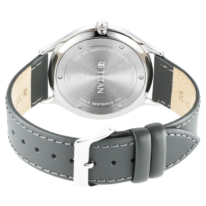 Titan Classique Slimline Grey Dial Analog with Date Leather Strap Watch for Men NS90142SL01