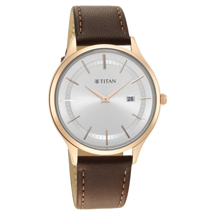 Titan Classique Slimline Silver Dial Analog with Date Leather Strap watch for Men NS90142WL01