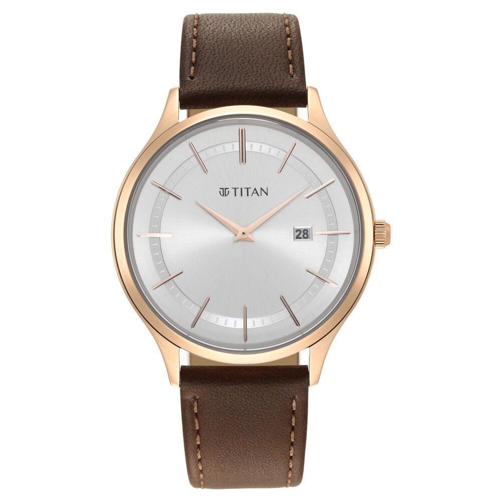 Titan Classique Slimline Silver Dial Analog with Date Leather Strap watch for Men - The Watch Factory ®