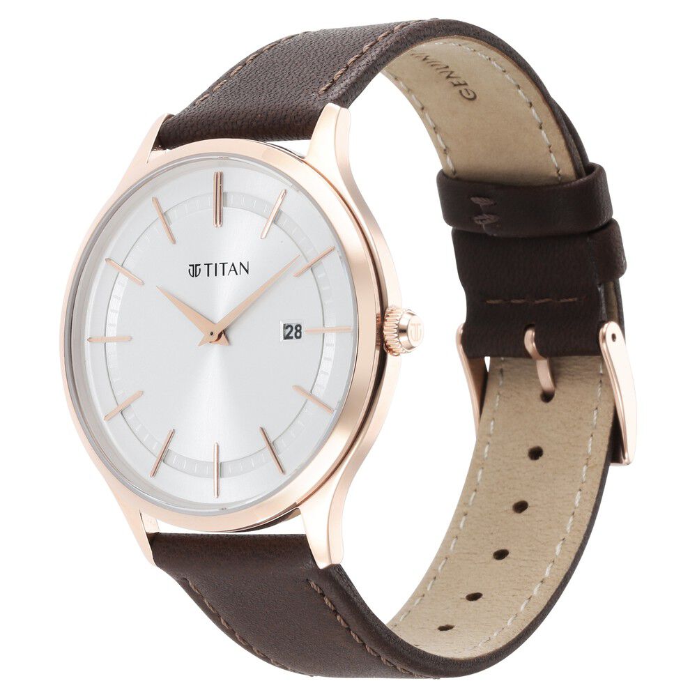 Titan Classique Slimline Silver Dial Analog with Date Leather Strap watch for Men - The Watch Factory ®