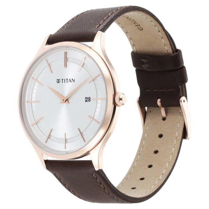 Titan Classique Slimline Silver Dial Analog with Date Leather Strap watch for Men - The Watch Factory ®