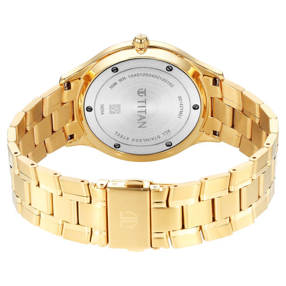 Titan Classique Slimline Champagne Dial Analog with Day and Date Stainless Steel Strap Watch for Men - The Watch Factory ®