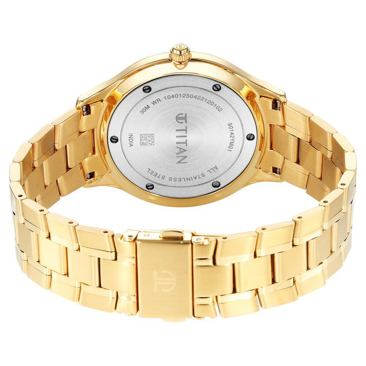 Titan Classique Slimline Champagne Dial Analog with Day and Date Stainless Steel Strap Watch for Men - The Watch Factory ®