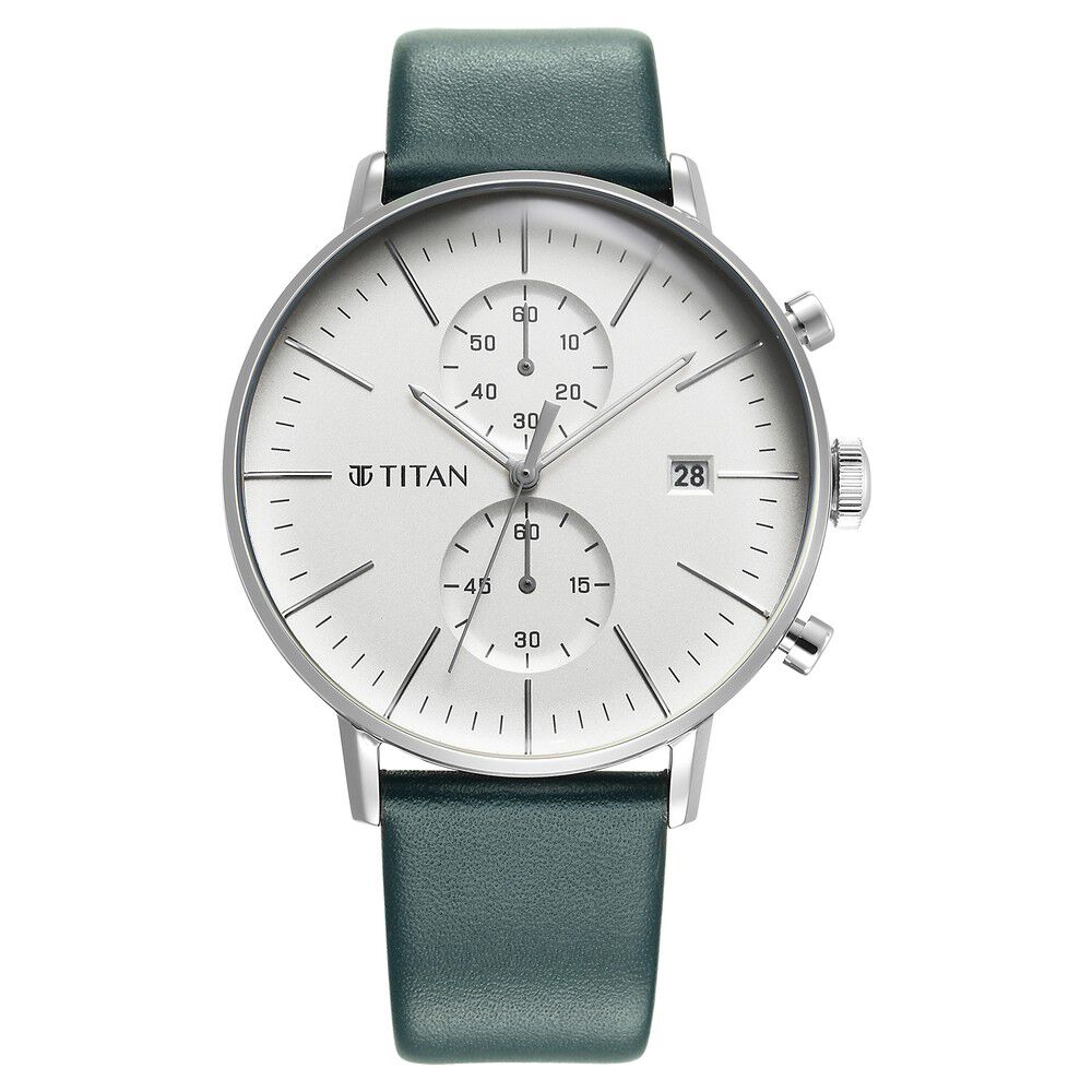Titan Quartz Chronograph Silver Dial Leather Strap Watch for Men NS90146SL01