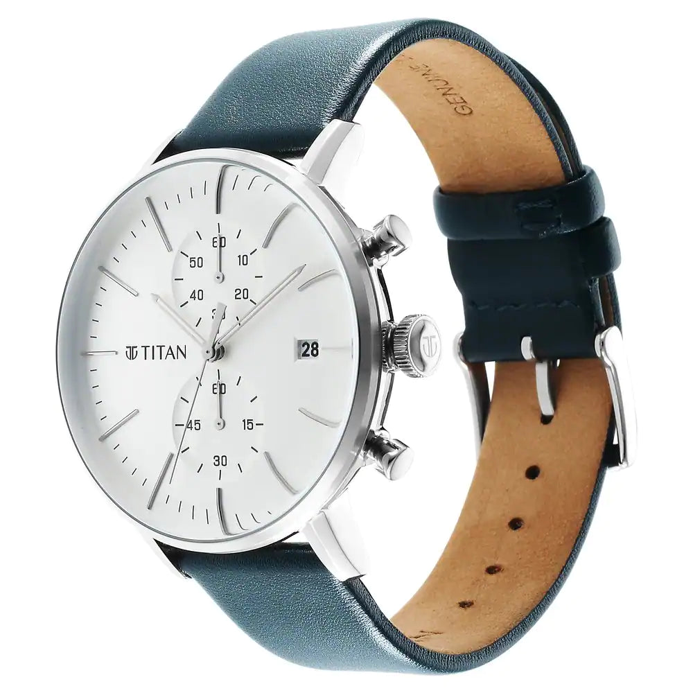 Titan Infinity Display Silver Dial Leather Strap Watch 90146SL01