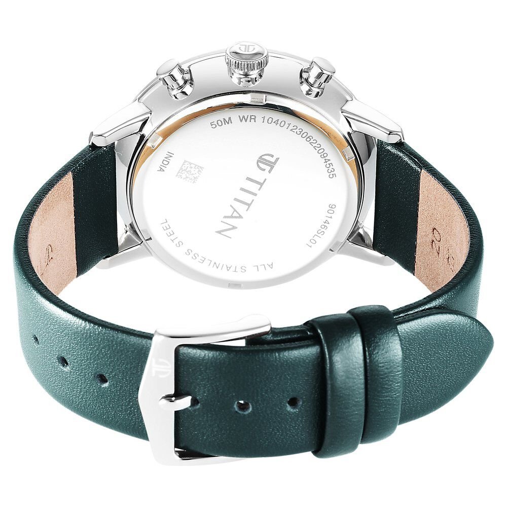 Titan Quartz Chronograph Silver Dial Leather Strap Watch for Men - The Watch Factory ®