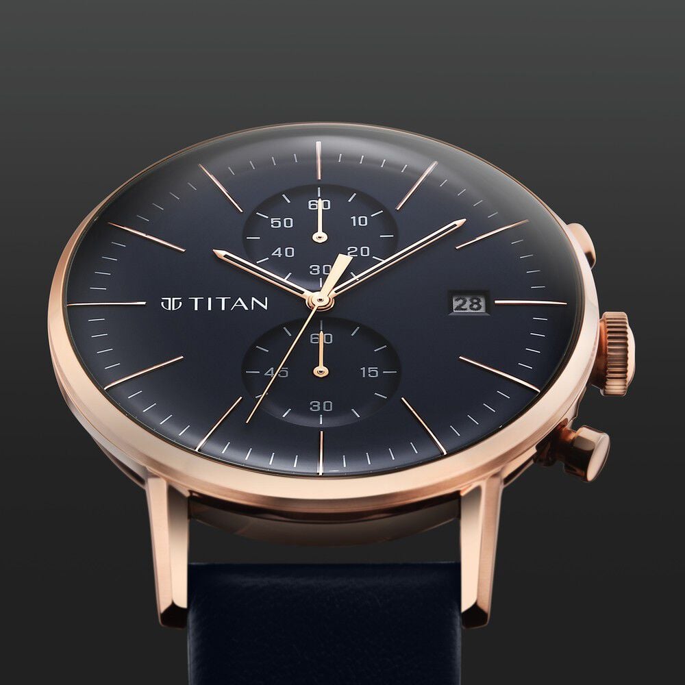 Titan Infinity Display Blue Dial Chronograph Leather Strap watch for Men - The Watch Factory ®