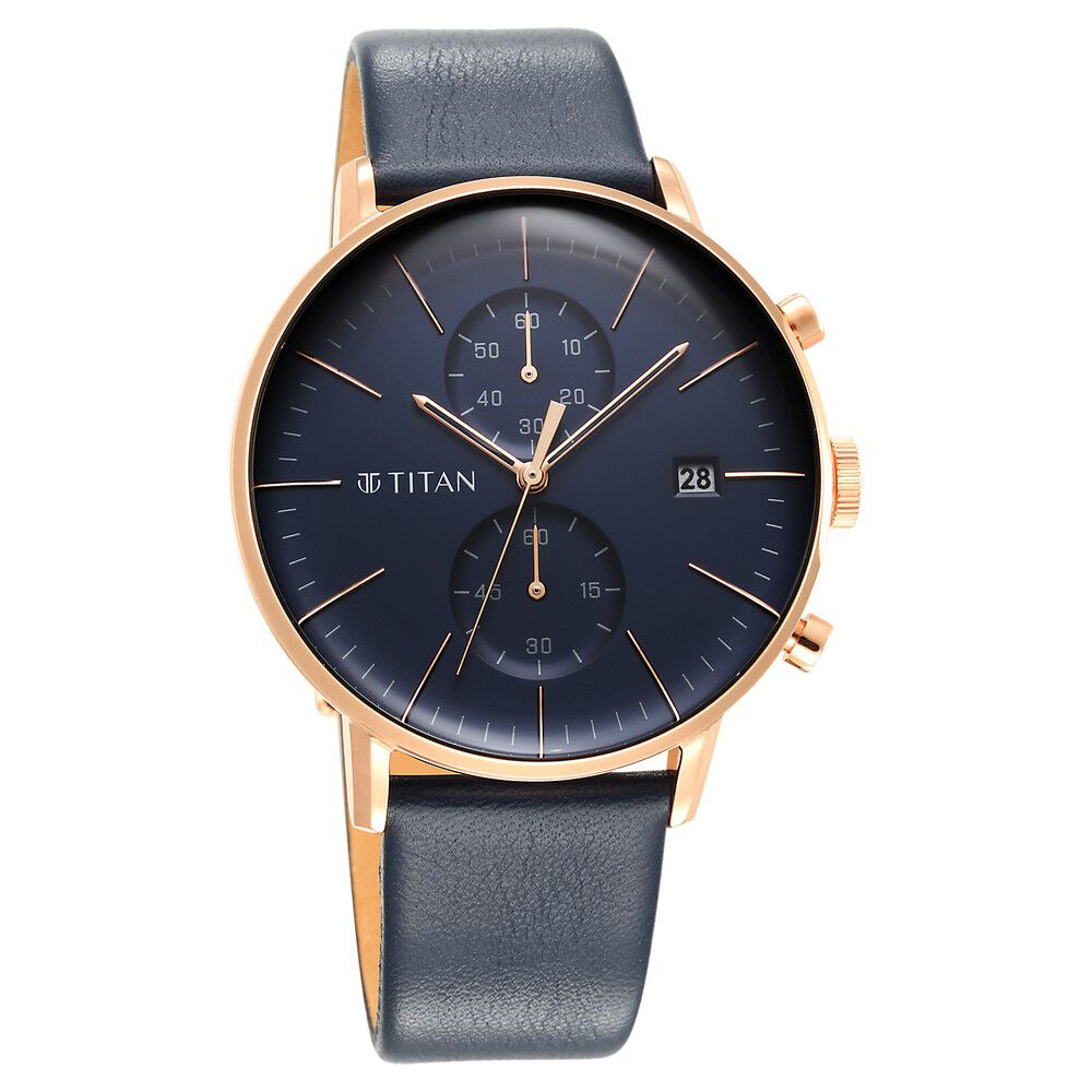 Titan Infinity Display Blue Dial Chronograph Leather Strap watch for Men - The Watch Factory ®