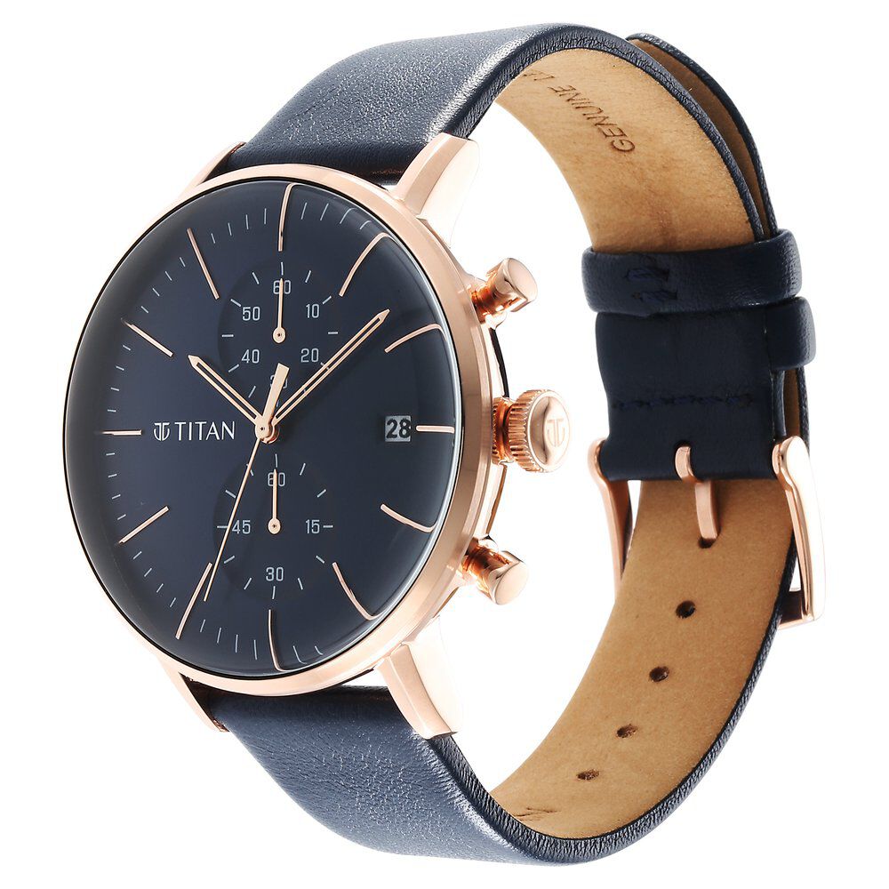 Titan Infinity Display Blue Dial Chronograph Leather Strap watch for Men - The Watch Factory ®
