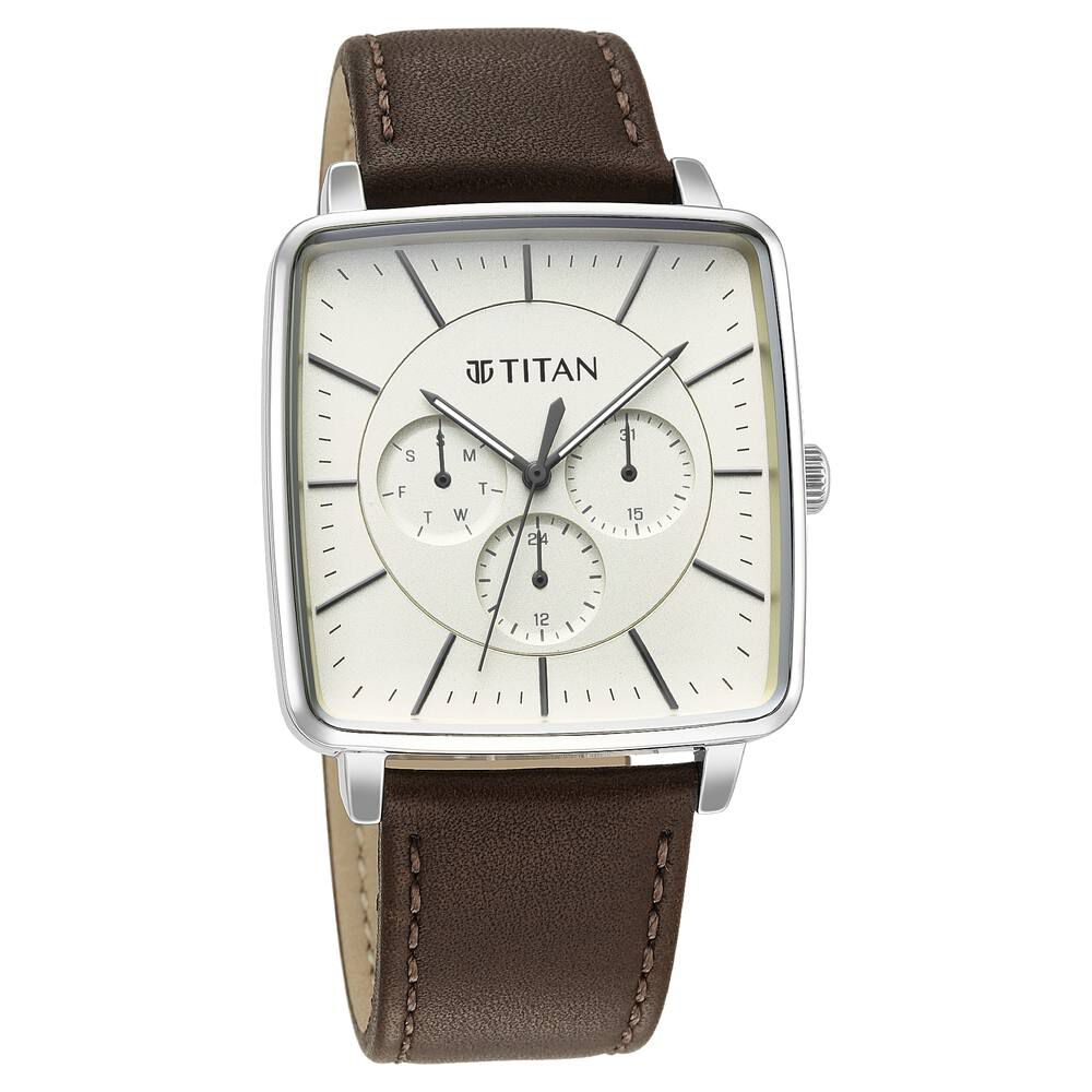 Titan Avant Garde Quartz Multifunction Silver Dial Leather Strap watch for Men-NT90147SL01