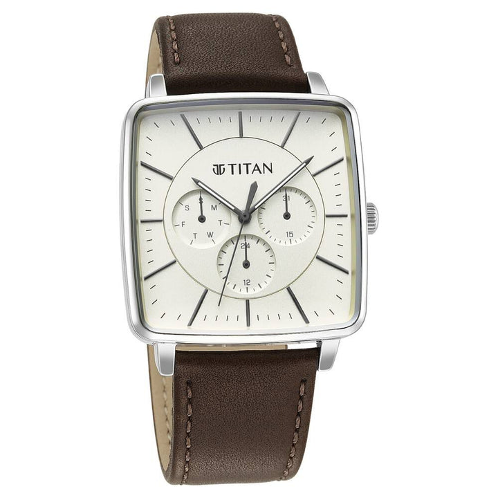 Titan Avant Garde Quartz Multifunction Silver Dial Leather Strap watch for Men-NT90147SL01