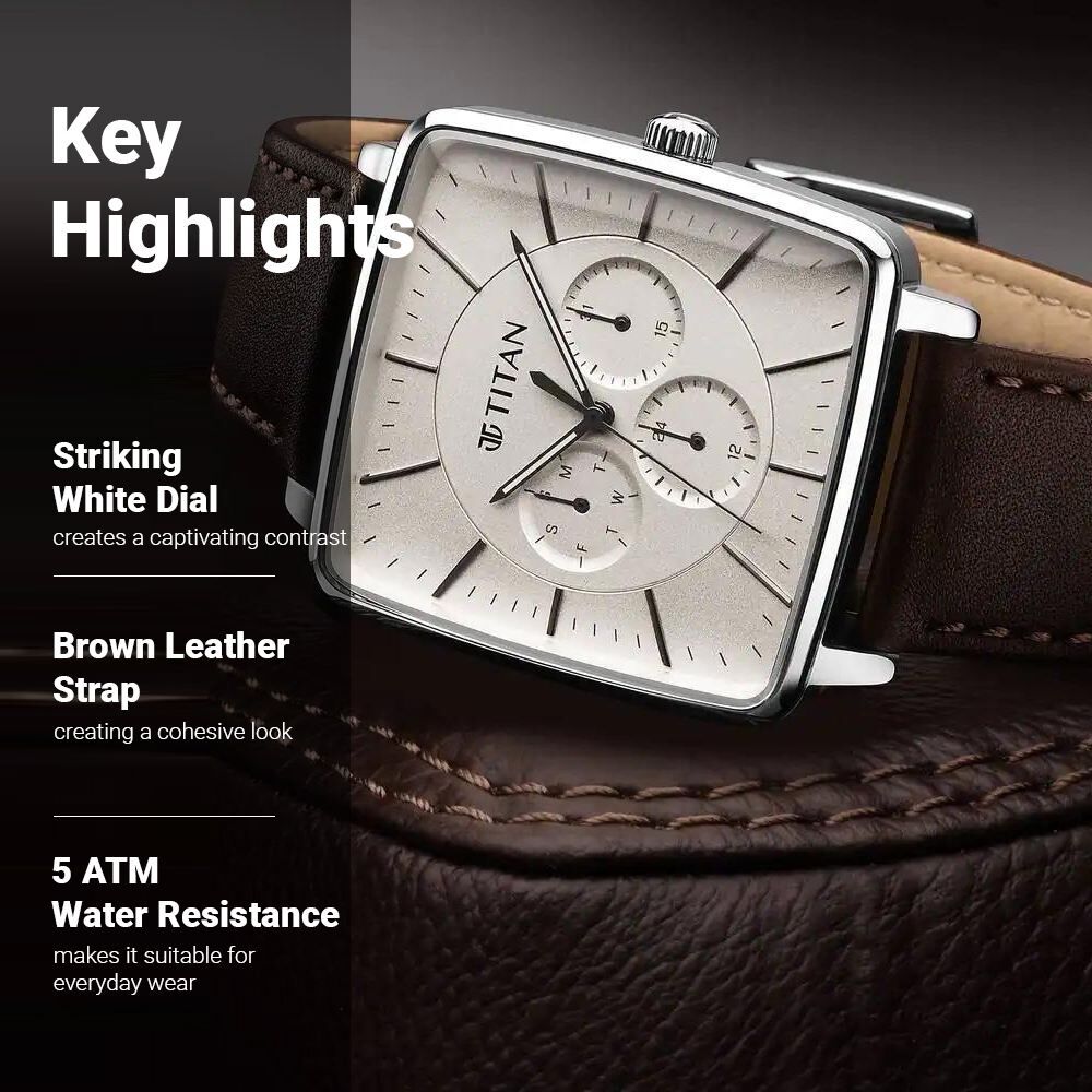 Titan Avant Garde Quartz Multifunction Silver Dial Leather Strap watch for Men-NT90147SL01