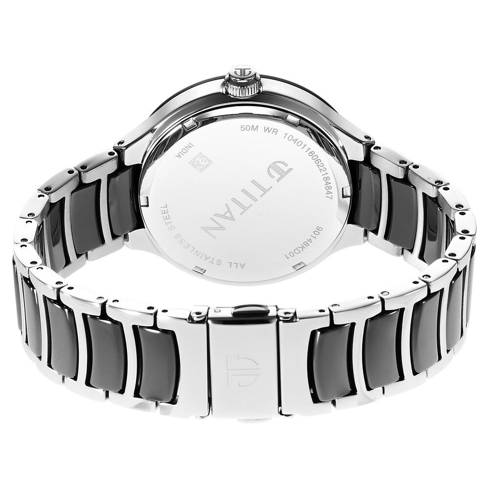 Titan Ceramic Fusion Quartz Multifunction Black Dial Silver Dual - Toned Stainless Steel Bracelet Watch for Men - The Watch Factory ®