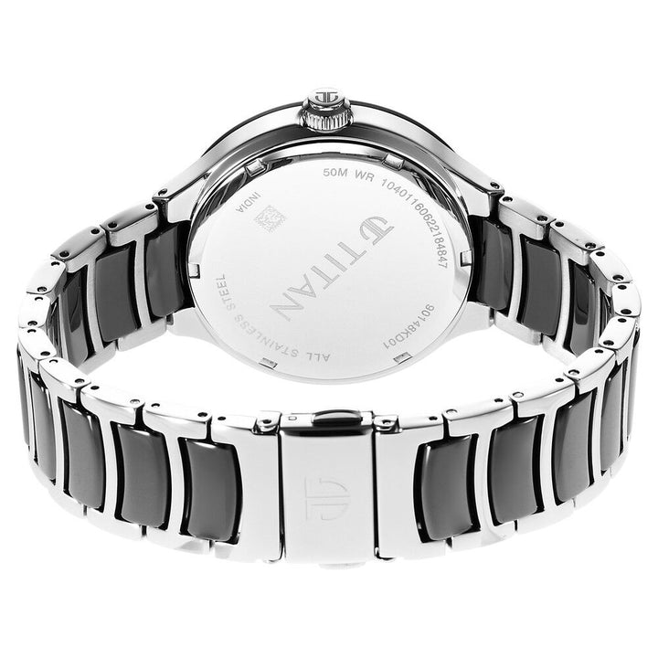 Titan Ceramic Fusion Quartz Multifunction Black Dial Silver Dual - Toned Stainless Steel Bracelet Watch for Men - The Watch Factory ®