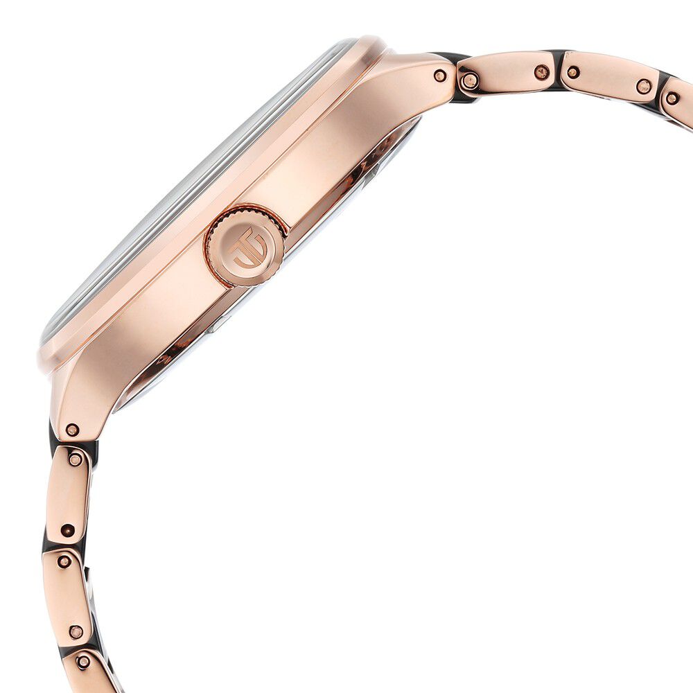 Titan Ceramic Fusion Quartz Multifunction Black Dial Rose Gold Dual-Toned Stainless Steel Bracelet Watch for Men NS90148KD03