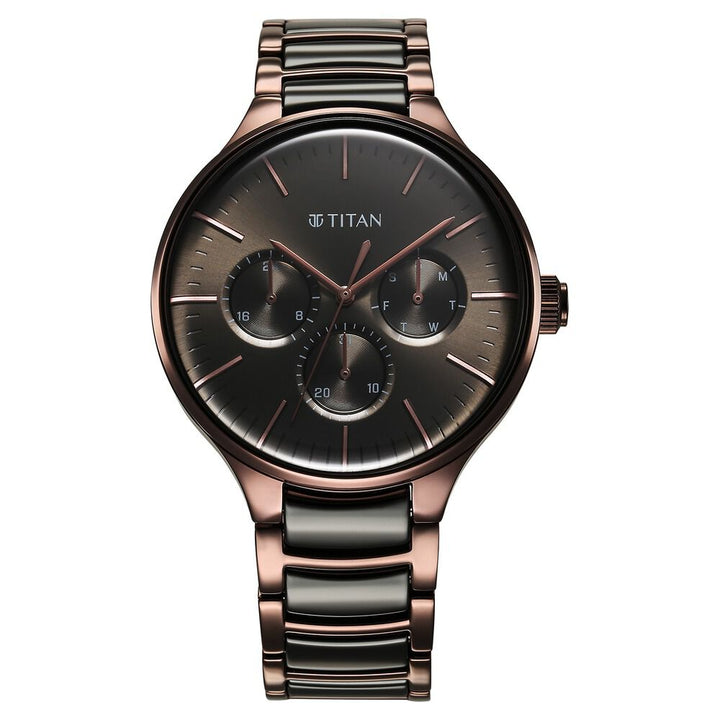 Titan Ceramic Fusion Multifunction Black Dial With Two Toned Color Stainless Steel Strap Watch For Men - The Watch Factory ®