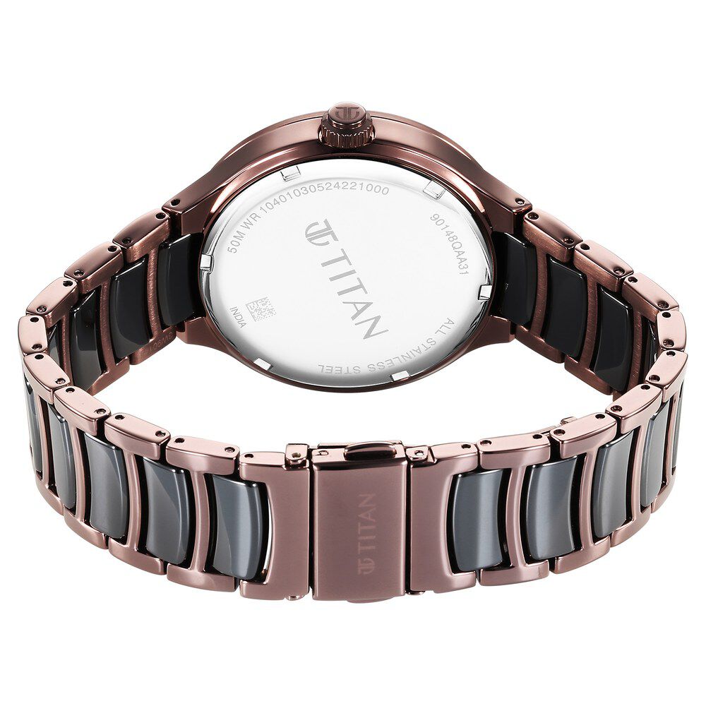 Titan Ceramic Fusion Quartz Multifunction Black Dial With Two Toned Color Stainless Steel Strap Watch For Men 90148KD05