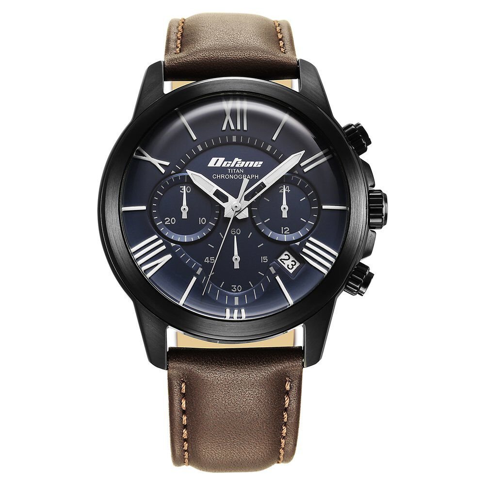 Titan Quartz Chronograph Blue Dial Leather Strap Watch for Men - The Watch Factory ®