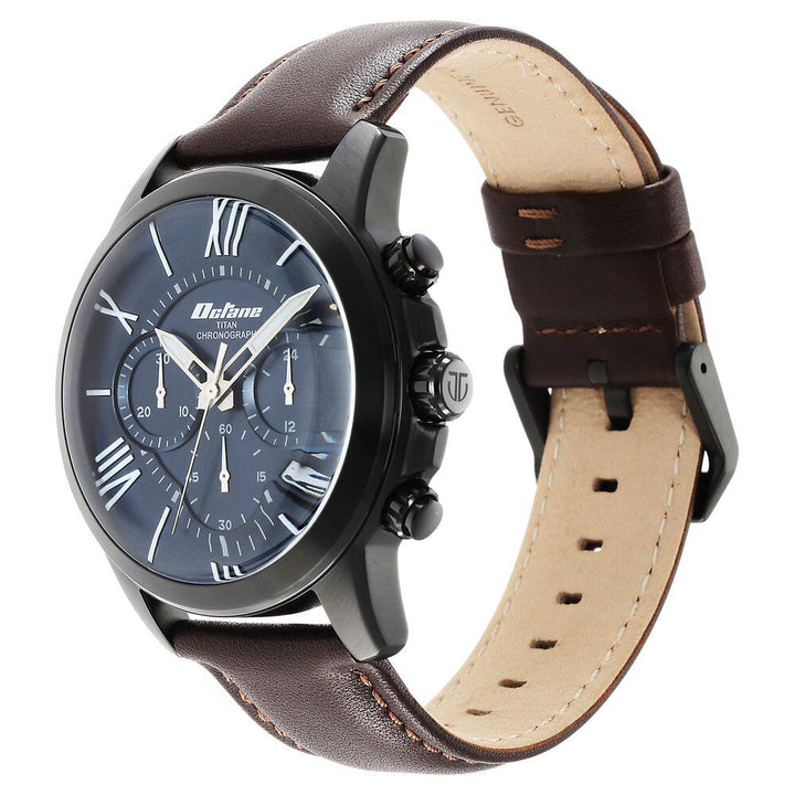 Titan Quartz Chronograph Blue Dial Leather Strap Watch for Men - The Watch Factory ®