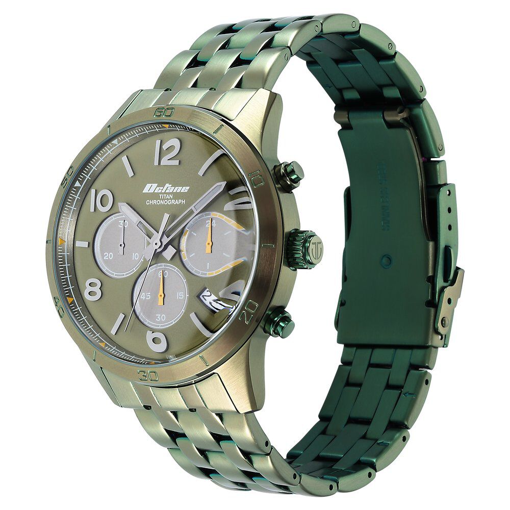 Titan Octane Classic Sporty Green Dial Chronograph Stainless Steel Strap watch for Men - The Watch Factory ®