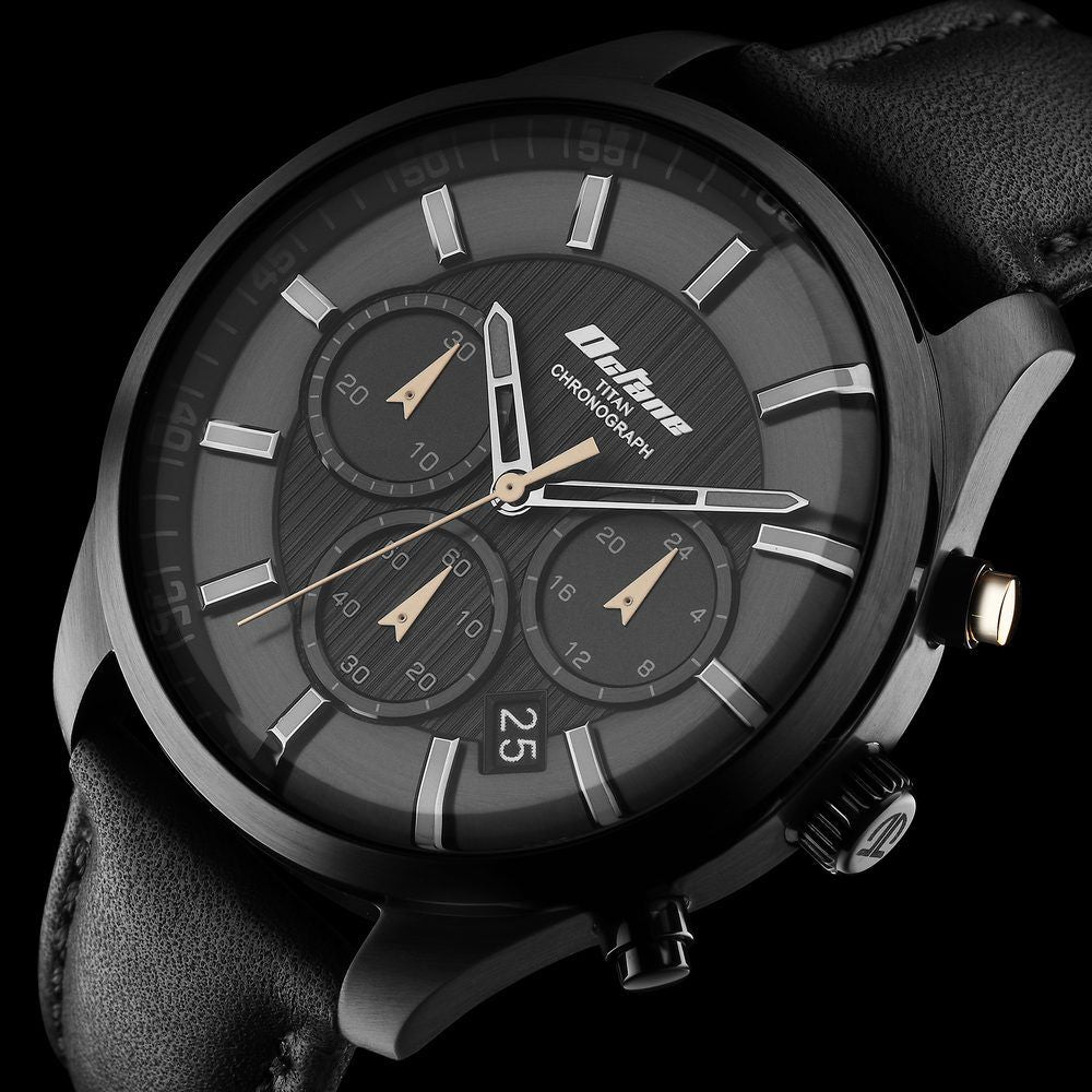 Titan Octane Classic Sporty Black Dial Chronograph Leather Strap watch for Men - The Watch Factory ®