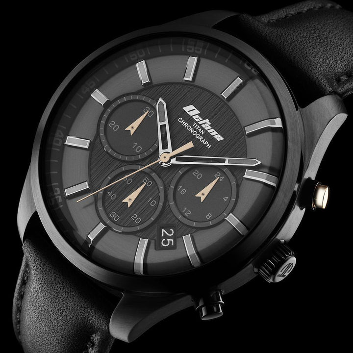 Titan Octane Classic Sporty Black Dial Chronograph Leather Strap watch for Men - The Watch Factory ®