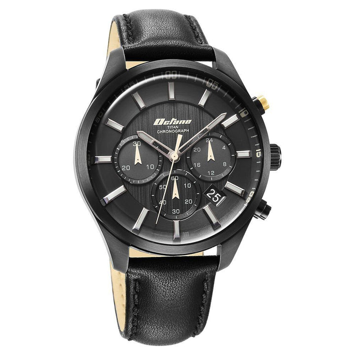 Titan Octane Classic Sporty Black Dial Chronograph Leather Strap watch for Men - The Watch Factory ®