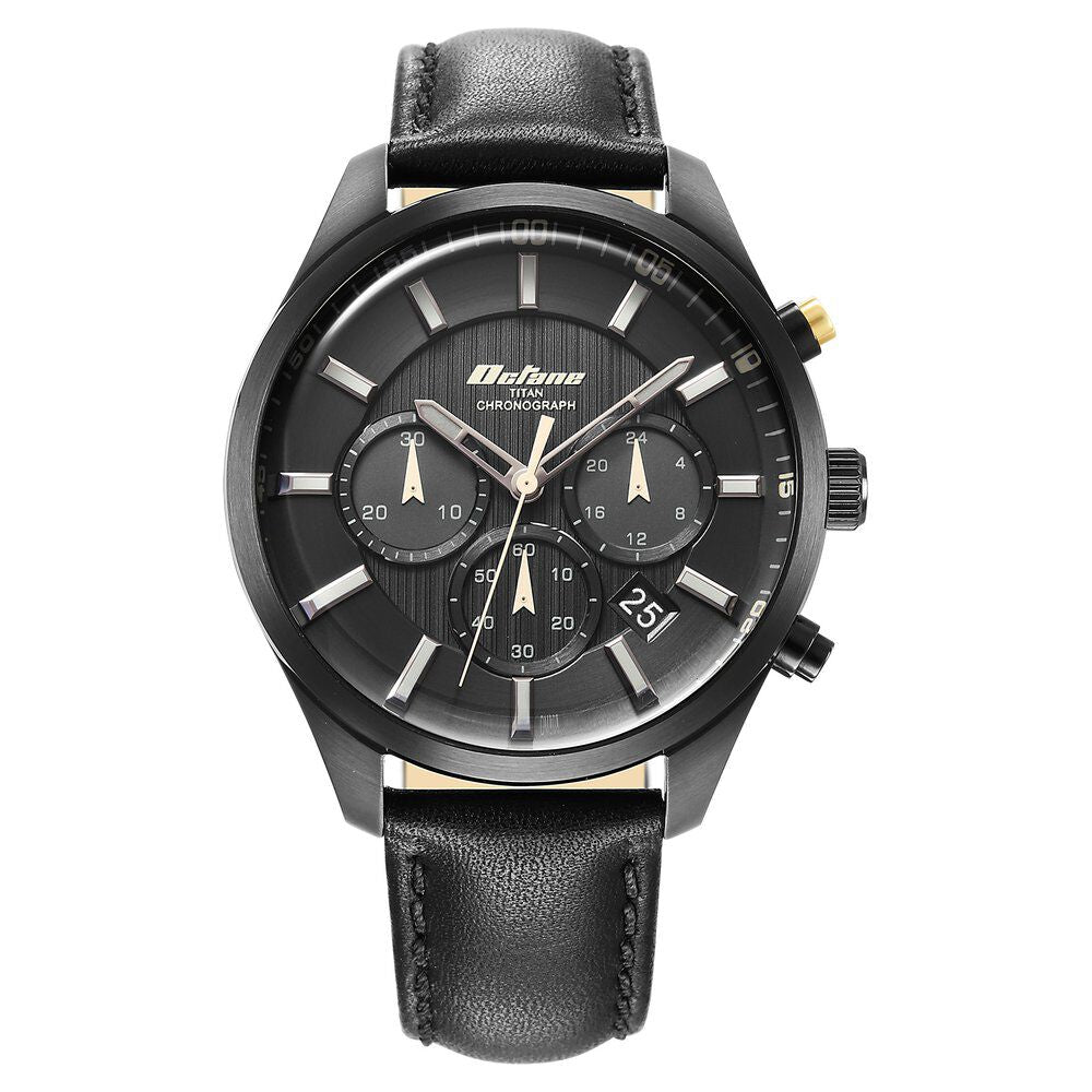 Titan Octane Classic Sporty Black Dial Chronograph Leather Strap watch for Men - The Watch Factory ®