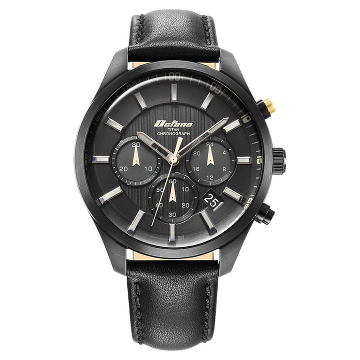 Titan Octane Classic Sporty Black Dial Chronograph Leather Strap watch for Men - The Watch Factory ®