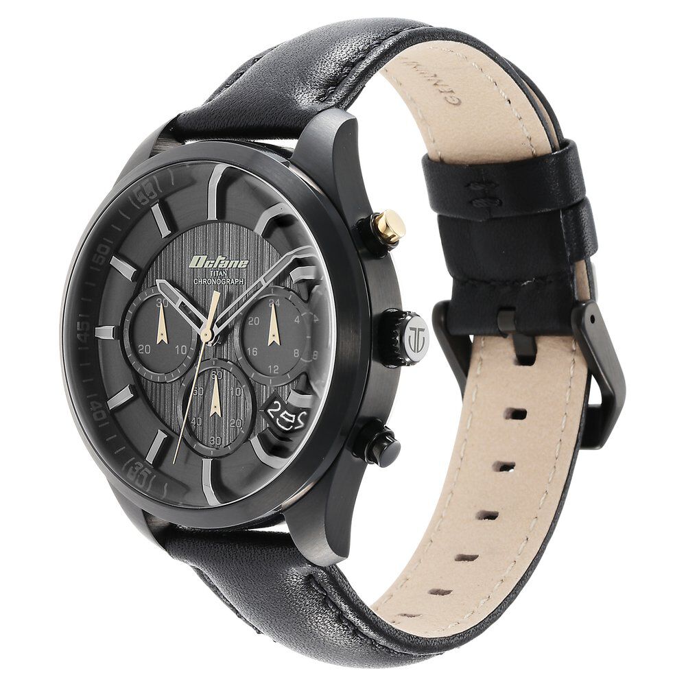 Titan Octane Classic Sporty Black Dial Chronograph Leather Strap watch for Men - The Watch Factory ®