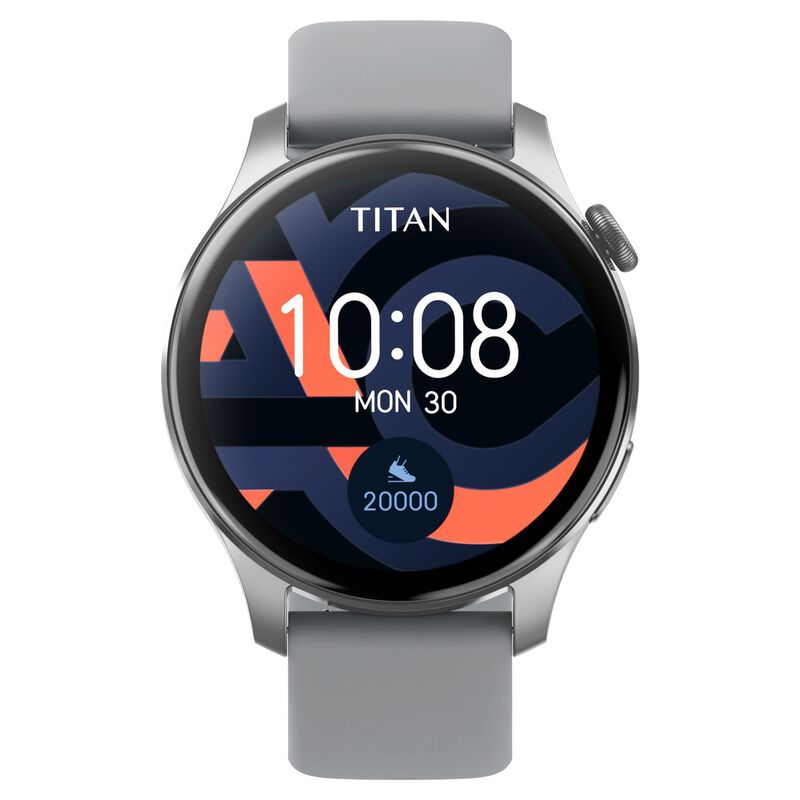 Titan Talk- Touch Screen Watch with Grey Strap, BT Calling, AI- Voice Assistant, and Amoled Display