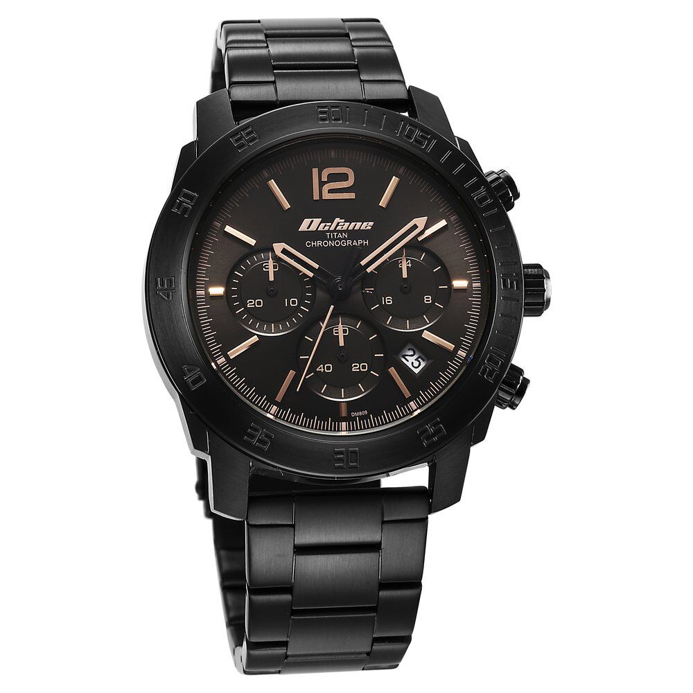 Titan Octane Classic Sporty Quartz Chronograph Black Dial Stainless Steel Strap watch for Men - The Watch Factory ®