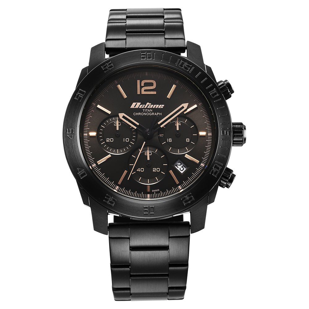 Titan Octane Classic Sporty Quartz Chronograph Black Dial Stainless Steel Strap watch for Men - The Watch Factory ®