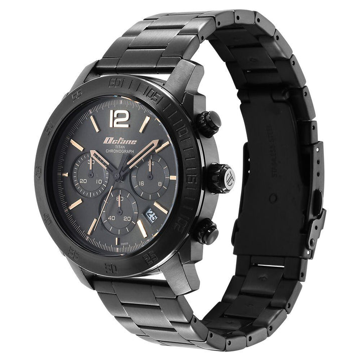 Titan Octane Classic Sporty Quartz Chronograph Black Dial Stainless Steel Strap watch for Men - The Watch Factory ®
