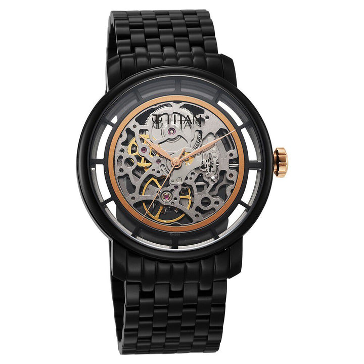 Titan Mechanical Slimline Black Dial Mechanical Stainless Steel Strap watch for Men - The Watch Factory ®