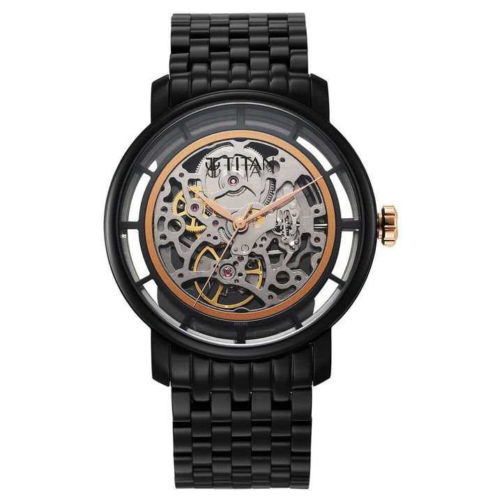 Titan Mechanical Slimline Black Dial Mechanical Stainless Steel Strap watch for Men - The Watch Factory ®