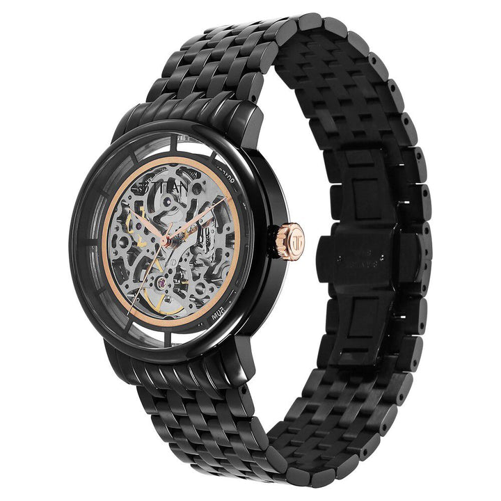Titan Mechanical Slimline Black Dial Mechanical Stainless Steel Strap watch for Men - The Watch Factory ®