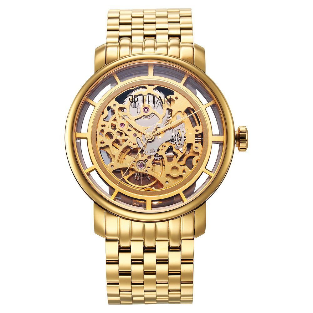 Titan Mechanical Slimline Golden Dial Mechanical Stainless Steel Strap watch for Men - The Watch Factory ®