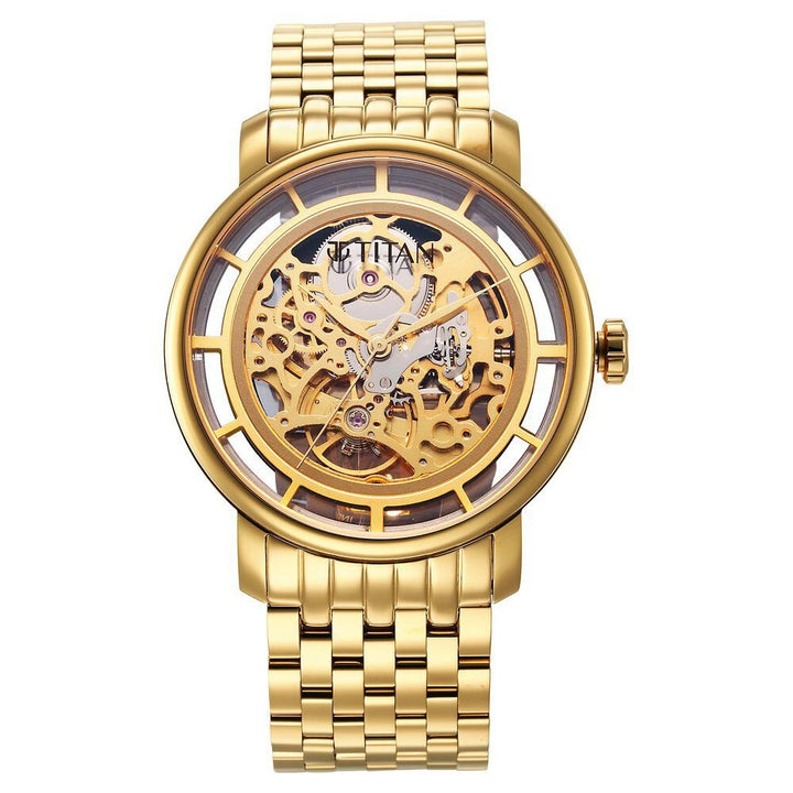 Titan Mechanical Slimline Golden Dial Mechanical Stainless Steel Strap watch for Men - The Watch Factory ®