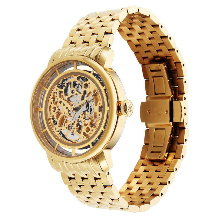 Titan Mechanical Slimline Golden Dial Mechanical Stainless Steel Strap watch for Men - The Watch Factory ®