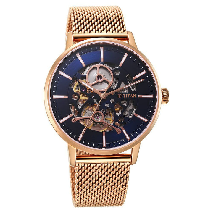 Titan Mechanical Slimline Blue Dial Mechanical Stainless Steel Strap watch for Men - The Watch Factory ®